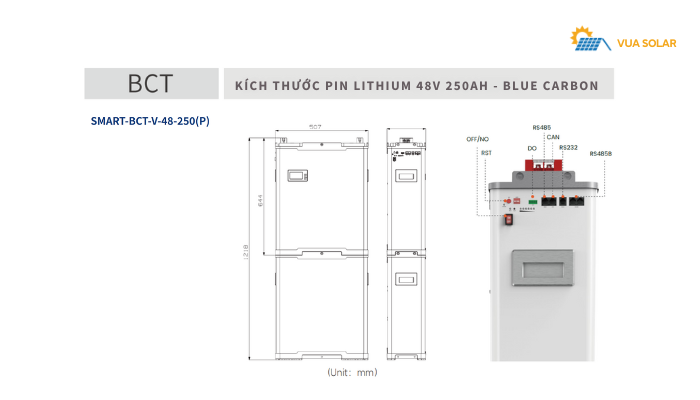 Kích thước pin lithium 48v 250ah Blue Carbon