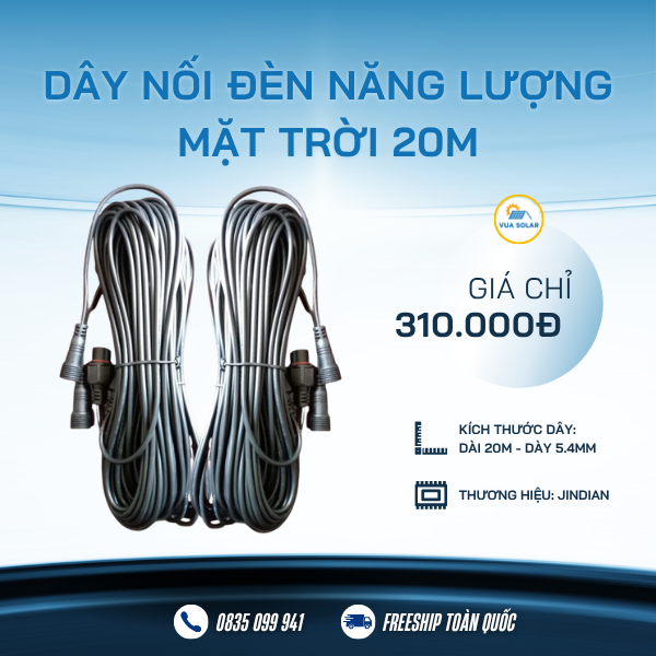 Dây nối đèn năng lượng mặt trời 20m Jindian