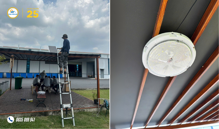 Lắp đèn ốp trần năng lượng mặt trời 600W 