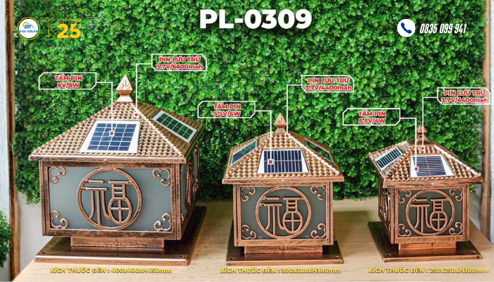 kích thước đèn trụ cổng năng lượng chữ Phúc 2025