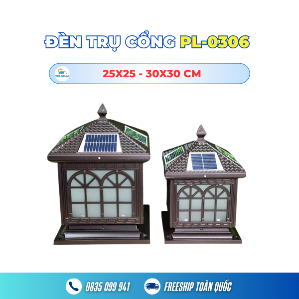 Đèn gắn trụ cổng năng lượng mặt trời PL-0306