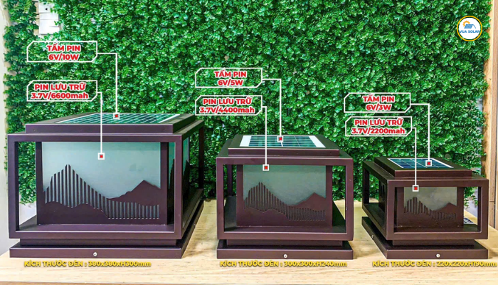Đèn trụ cổng năng lượng mặt trời 22x22 30x30 38x38