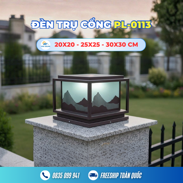 Đèn trụ cổng vuông năng lượng mặt trời PL-0113